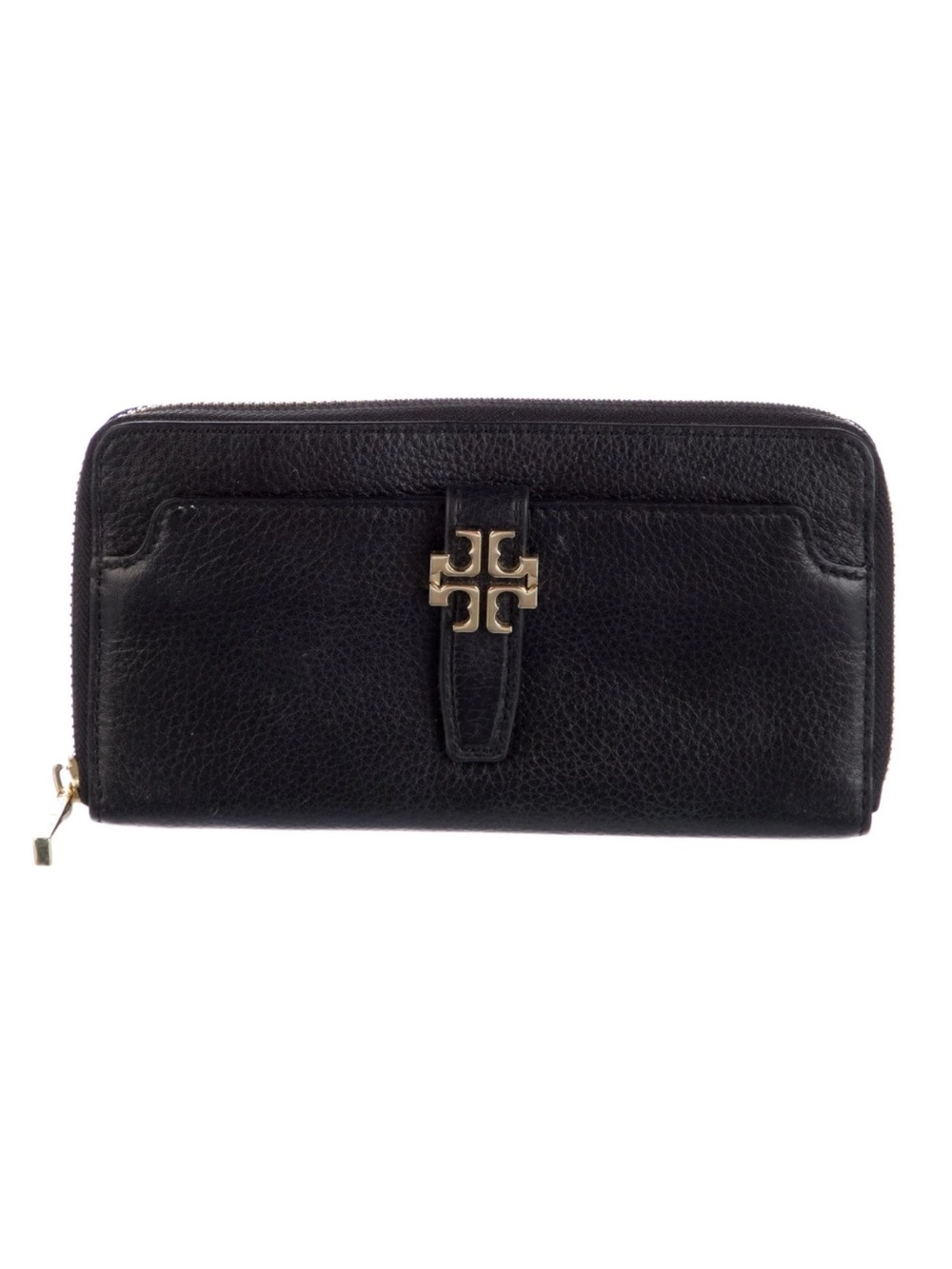 Tory Burch black leather continental zip wallet